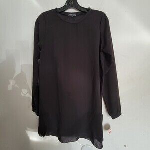 NEW A'Nue Ligne Black Long Sleeve Semi Sheer Tunic Blouse Top Size Small